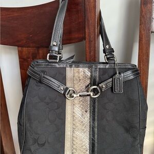 Coach Signature Python Black and Pewter Women's Shoulder Handbag F13993